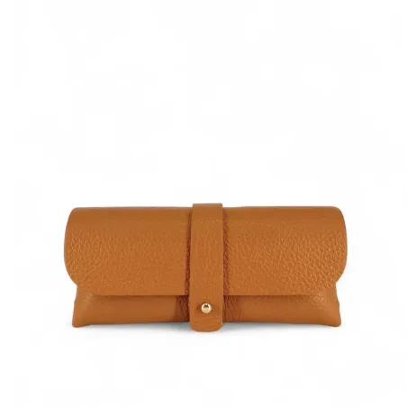 étui à lunettes en cuir grainé italien marron camel tendance pour femme