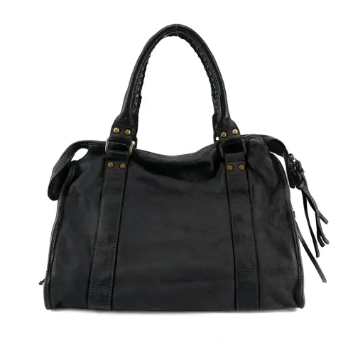 Sac à main pour femme en cuir pur de vachette vintage noir italien