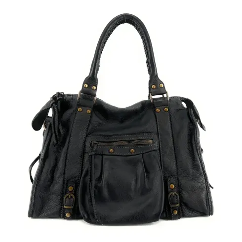 Sac à main en cuir vintage élégant pour femme fabriqué en Italie noir