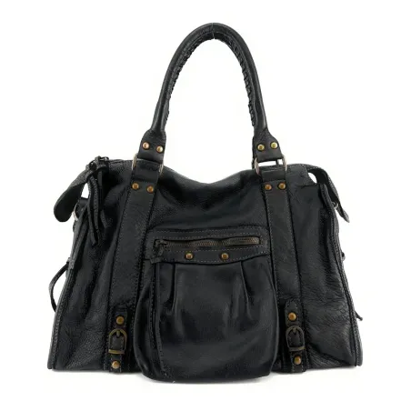 Sac à main en cuir vintage élégant pour femme fabriqué en Italie noir