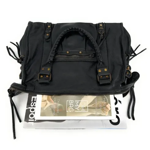 Sac en cuir vintage noir élégant pour femme avec bandoulière amovible