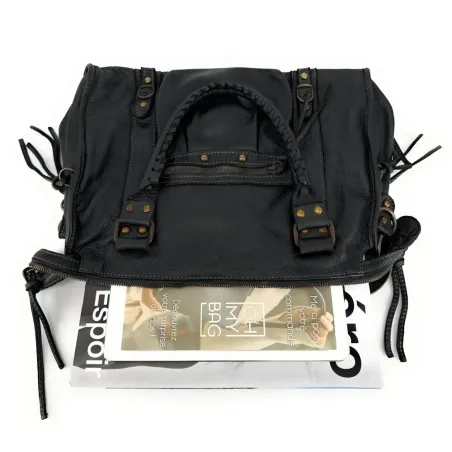 Sac en cuir vintage noir élégant pour femme avec bandoulière amovible