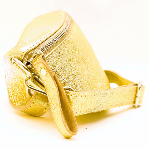 Sac banane femme tendance en cuir italien irisé porté à la taille avec bandoulière réglable or vif