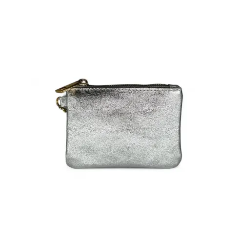 porte-monnaie femme luxe en cuir brillant argent italien pur de vachette