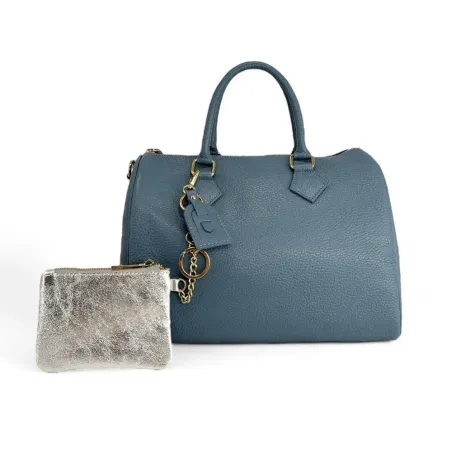 accessoires sacs femme en cuir métallisé pur vachette argent clair