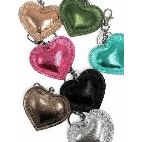 bijou de sac porte-clé irisé avec chaînette argenté en cuir italien