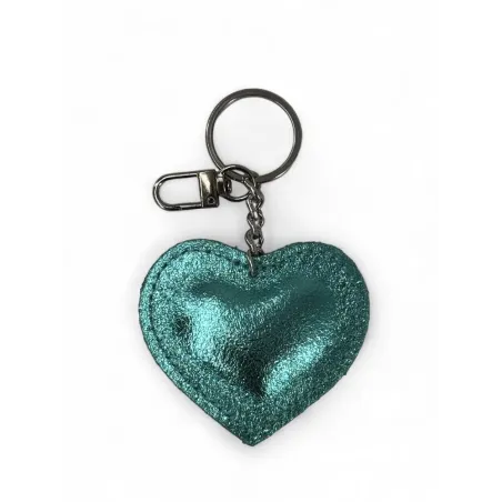 porte clé bijou de sac femme en cuir métallisé italien forme coeur bleu des mers du sud