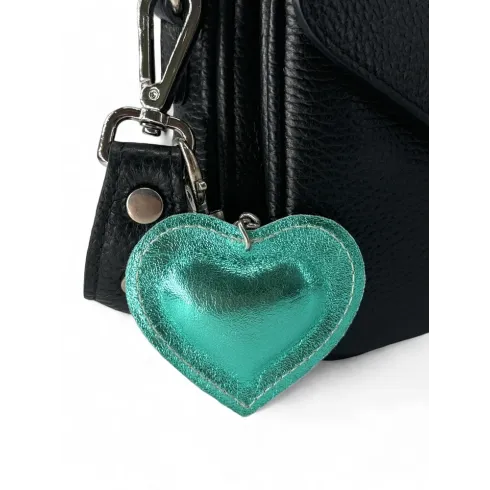 porte clé charm sac à main femme en cuir irisé italien coeur lagon