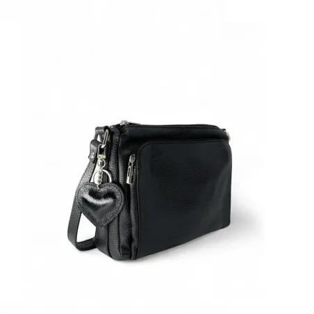 porte clé bijou de sac en cuir forme coeur couleur noir brillant
