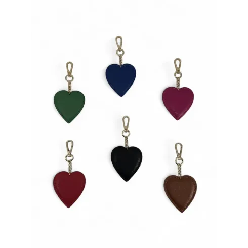 porte clés coeur en cuir graine et chainette dorée