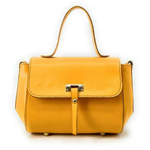 Sac à bandoulière pour femme en cuir lisse pur de vachette couleur jaune fabriqué en Italie