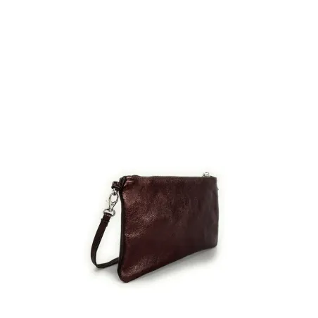 sac poignet en cuir métallisé pur vachette marron chocolat fabriqué en Italie