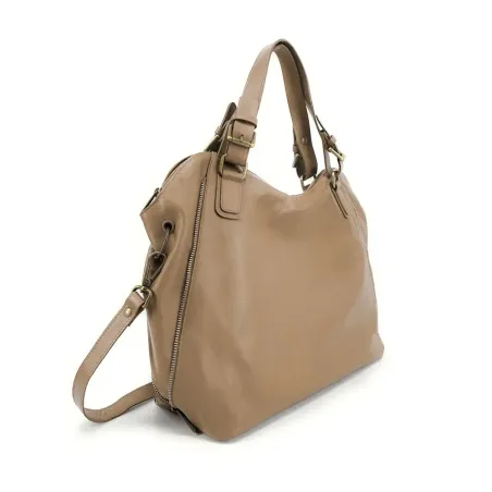 Grand sac hobo mode femme en cuir italien lisse porté épaule taupe clair