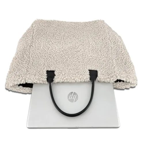grand sac pilou pour femme en tissu peluche et cuir couleur beige