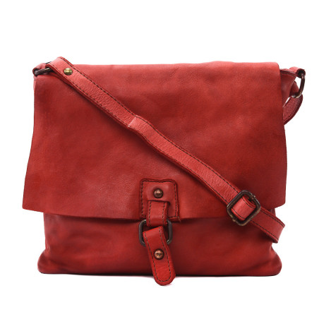 Sac à main bandoulière besace messager cuir vintage délavé bandoulière fixe et ajustable mode femme rouge clair