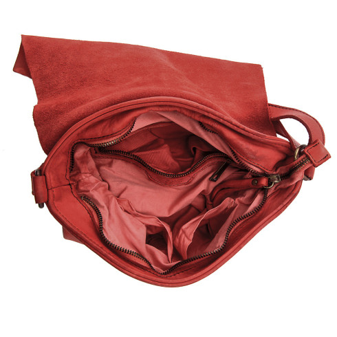 Sac besace mode femme messager cuir souple vintage délavé bandoulière fixe et ajustable  rouge clair
