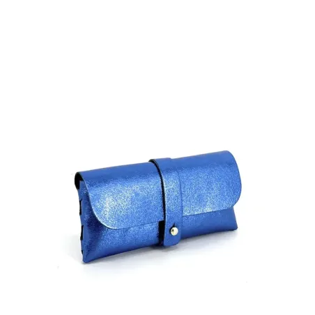 étui à lunettes en cuir pur vachette italien bleu roi brillant femme mode