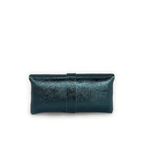 pochette étui à lunettes irisé pour femme bleu canard en cuir italien pur de vachette