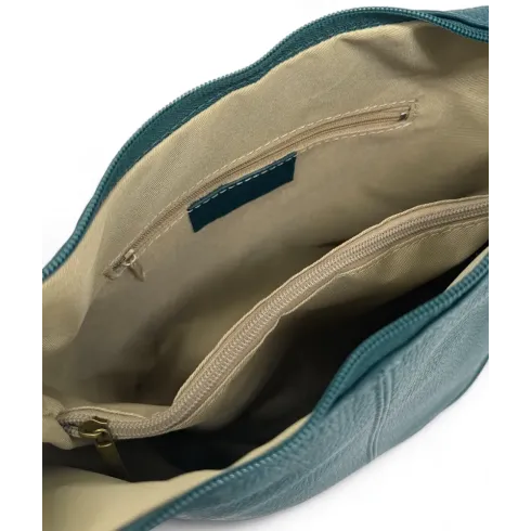 Sac seau très tendance femme en cuir italien grainé porté épaule avec bandoulière ajustable bleu canard sac bandoulière