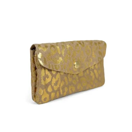 pochette porte-monnaie doré tendance en cuir daim nubuck pur de vachette