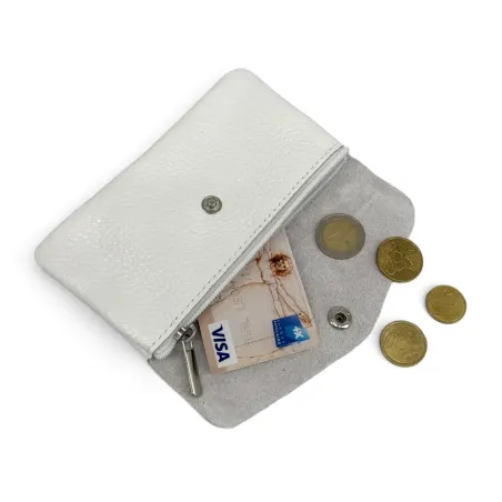 pochette porte-monnaie en cuir grainé pur vachette italien blanc pour femme
