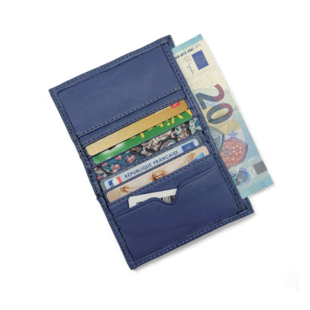 porte-carte pour femme en cuir lisse italien bleu indigo forme portefeuille multipoche