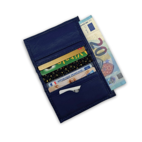 porte-carte pour femme forme portefeuille en cuir bleu foncé