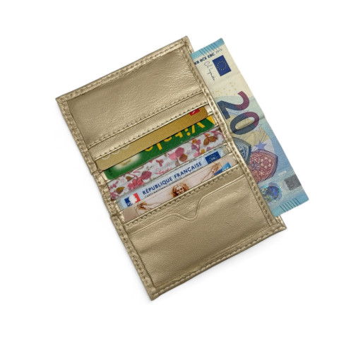 porte-carte femme couleur or en cuir lisse pur de vachette italien