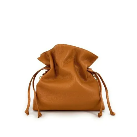 sac en cuir italien grainé marron camel pour femme avec bandoulière amovible