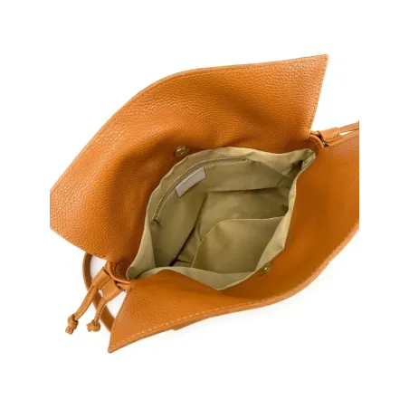 sac bourse forme seau marron camel pour femme en cuir italien grainé