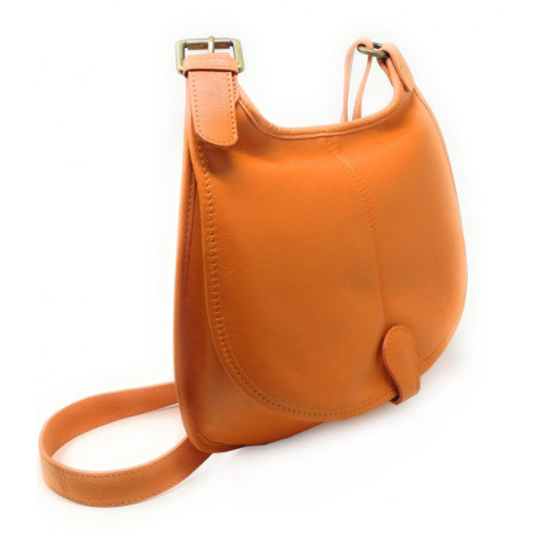 Sac besace tendance femme en cuir porté épaule avec bandoulière réglable orange