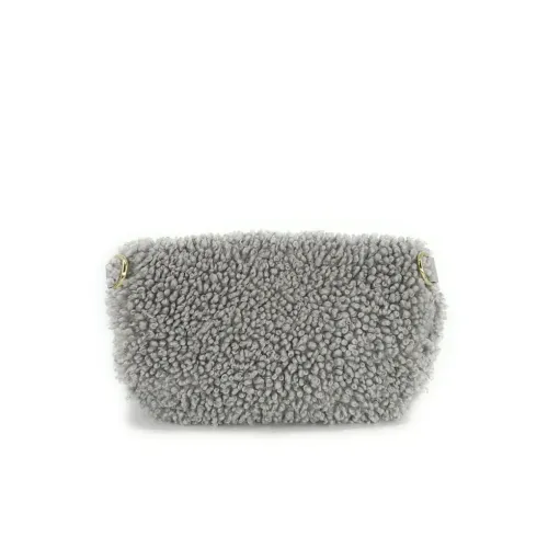 sac ceinture pour femme en tissu fluffy gris clair avec bandoulière réglable