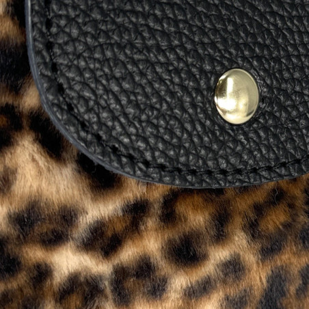 Pochette pour téléphone en cuir et fausse fourrure femme imprimé océlot tendance