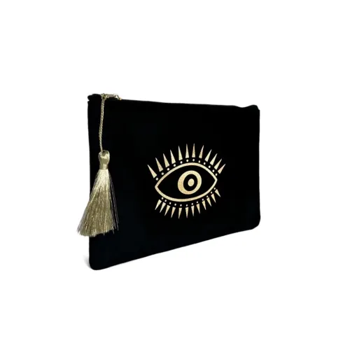 Trousse pochette en tissu velours tendance noir pour femme mode
