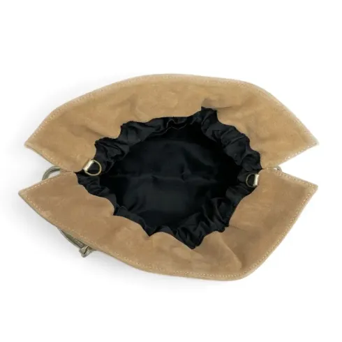 sac à main femme forme bourse marron taupe clair fabriqué en Italie en cuir nubuck