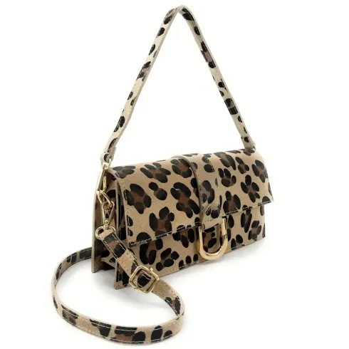 sac baguette en cuir nubuck à motif léopard pour femme porté main avec bandoulière