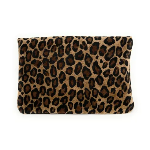 sac à main pochette à motif léopard taupe pour femme en cuir daim nubuck