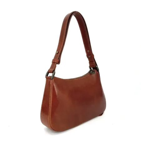 sac baguette tendance femme en cuir lisse italien marron cognac pur vachette