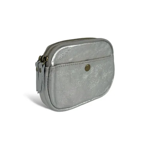 mini pochette porte-monnaie zippé pour femme en cuir italien argenté