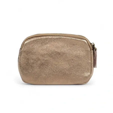 pochette trousse tendance femme en cuir pur vachette italien champagne métallisé