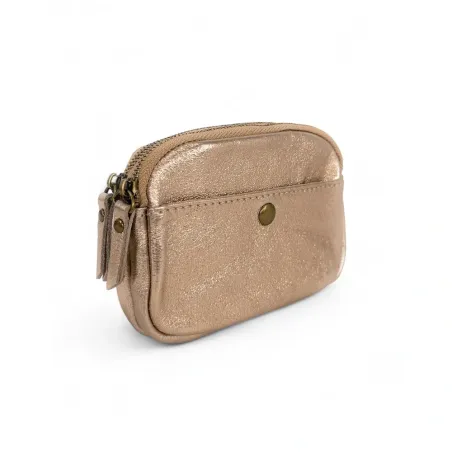 porte-monnaie pochette en cuir champagne irisé pour femme