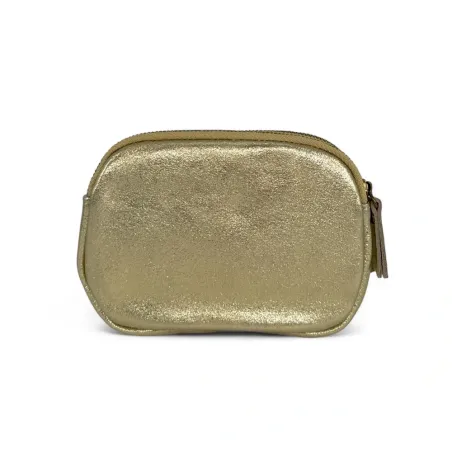 pochette trousse tendance femme en cuir or pale irisé haut de gamme