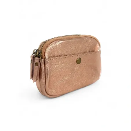 trousse pochette très tendance en cuir rose gold pur de vachette italien