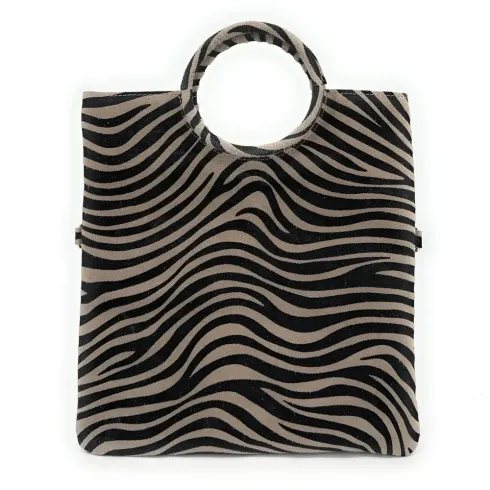 sac à main tendance femme en cuir nubuck imprimé zèbre avec pochette