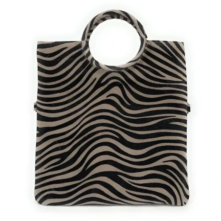 sac à main tendance femme en cuir nubuck imprimé zèbre avec pochette