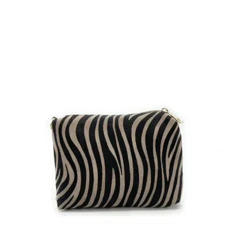 sac en cuir à motif zèbre avec bandoulière et pochette amovible pour femme