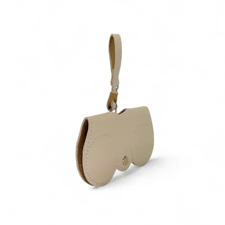 étui à lunettes femme taupe clair en cuir grainé tendance