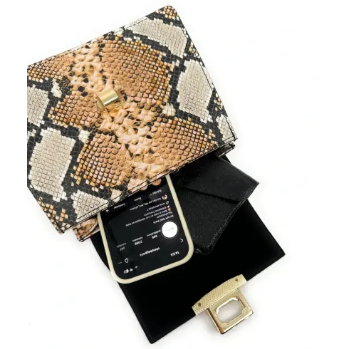 sac à main à motifs python noir en cuir