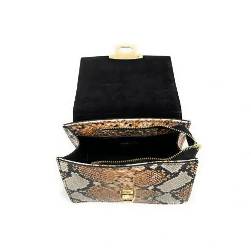 mini sac à main en cuir noir imprimé serpent avec bandoulière chaînette