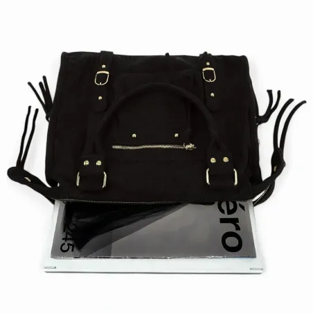 sac à main pour femme en tissu noir avec bandoulière amovible